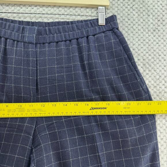 Eileen Fisher Pants Womens M Blue Checked Tussah Silk Straight Tapered Pocket - Picture 10 of 14